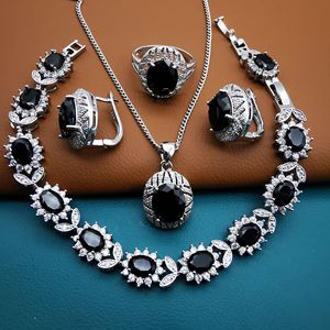 Bohemia Silver Bridal Ladies Jewelry Sets Blue Stone <strong>Costume</strong> Jewelry for Women Bracelet Set Earrings Ring - Product Image 3