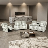 Ensemble de canapés inclinables manuels 3+2+1, canapé inclinable en cuir artificiel avec porte-gobelets et détails rivetés, canapé inclinable de luxe pour salon