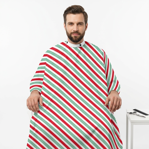 Capa de Barbero Personalizada con Rayas de Bastón de Caramelo Navideño, Impermeable, para Salón de Peluquería, Capa Profesional para Estilistas, Capa Festiva - Product Image 4