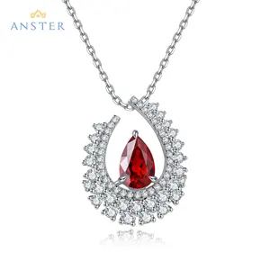 Custom 9K 18K Gold 925 Sterling Silver Pear 2CT Lab Grown Ruby Sapphire Emerald Necklaces Birthstone Necklace for Women