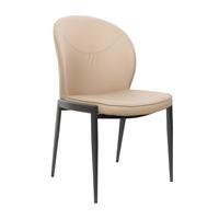 Chaise de salle à manger moderne en cuir beige avec structure en métal noir, dossier incurvé ergonomique pour la maison, le restaurant, l'hôtel
