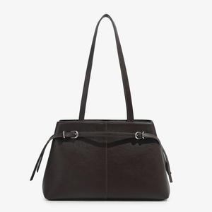 Women's Genuine Leather Trapeze <b>Shoulder</b> <b>Bag</b> with Buckle Closure Minimalist Style for Daily Use - Product Image 6