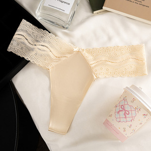 Wholesale Lace <b>Thong</b> Underwear for Women Ice Silk <b>Seamless</b> Panties Low Waist Sexy T-back <b>Thong</b> Breathable Yoga Women Panties - Product Image 1