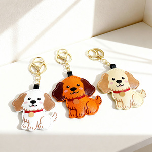 Promotional Customized Couple Luxury Kawaii Key Chain Rings Wholesale Customize Logo Cute Animal Pu Leather Dog Charm Keychain