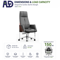 Chaise de bureau de direction de luxe à dossier haut en cuir PU, ergonomique, avec base et roulettes en aluminium