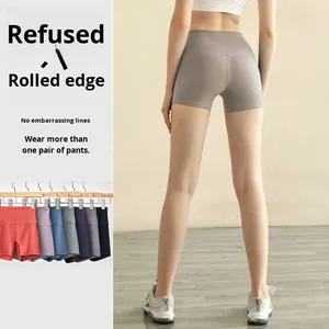 Quần short thể thao Ba phần tư cạp cao cho nữ quần legging yoga không đào chữ T phong cách mới có tính năng nâng hông Spandex/nylon màu trơn - Product Image 2