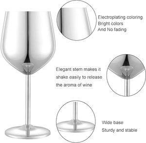 Verre à <span class=keywords><strong>vin</strong></span> classique en acier inoxydable 18 oz incassable argenté, cadeau <span class=keywords><strong>d</strong></span>'affaires unique en métal, conçu pour le camping en plein air et l'utilisation en piscine - Product Image 3