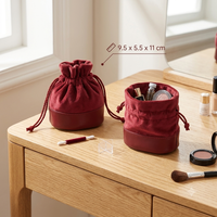 Sac de Maquillage en Gros en PU et Velours, Pochette Organisateur Personnalisable avec Logo, Sac Cadeau à Fond Rond pour Bijoux avec Cordon de Serrage
