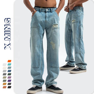 Factory Streetwear Pantalones vaqueros para hombre Pantalones vaqueros rasgados desgastados Pantalones rectos acampanados Baggy <span class=keywords><strong>Jeans</strong></span> de pierna ancha Pantalones <span class=keywords><strong>rotos</strong></span> - Product Image 1