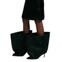 Bottines à talon haut pour femmes, bout pointu, mi-mollet, super grandes, hauteur mi-cuisse, largeur confortable, talons fins, chaussures amples