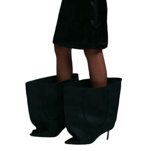 Bottines à talon haut pour femmes, bout pointu, mi-mollet, super grandes, hauteur mi-cuisse, largeur confortable, talons fins, chaussures amples - Product Image 6