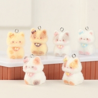 Pendentif porte-clés chat 3D mignon en résine floquée, accessoires DIY pour chaîne de téléphone et breloque de sac, 18*28mm