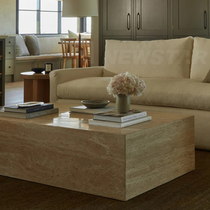 Newstar <span class=keywords><strong>Table</strong></span> centrale moderne meubles de salon <span class=keywords><strong>Table</strong></span> basse rectangulaire en travertin socle en marbre <span class=keywords><strong>Table</strong></span> basse en marbre Beige - Product Image 4