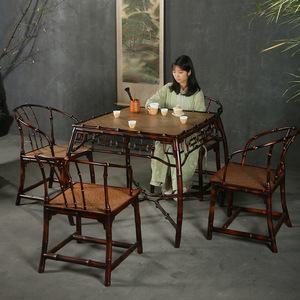 Chinese Style Lacquered Bamboo Tea Table And Chair <b>Set</b> <b>Square</b> Handmade Living Room Furniture Guizhou Origin - Product Image 3