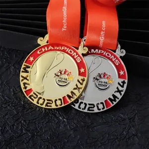 Wholesale Custom Football Cup Kids Club Football Square Round Gold Silver Sports Award Medals With Sublimation Ribbon Lanyard