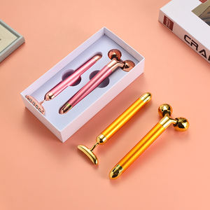 Logotipo personalizado 2 en 1 Energía eléctrica Vibración 24K Oro Barra de belleza Rodillo de masaje facial 3D para estiramiento facial Antienvejecimiento - Product Image 2