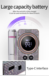 Portable Rechargeable <strong>Nail</strong> <strong>Drill</strong> 35000 RPM Low Noise with LCD Screen and Rhinestone Decoration - Product Image 4