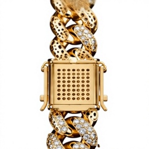 14k Gold Plated Cuban Link Bracelet with Zircon and Pearl <b>Iced</b> <b>Out</b> <b>Chain</b> for Men Hip Hop Party Wear - Product Image 2