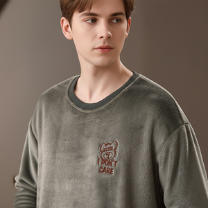 Pigiama da <span class=keywords><strong>Uomo</strong></span> Elegante e Casual in <span class=keywords><strong>Pile</strong></span> Termico Traspirante a Maniche Lunghe di Alta Qualità per l'Autunno - Product Image 4