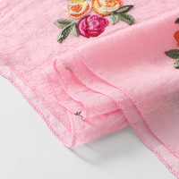 Châle Hijab en Chiffon Brodé de Roses Vintage, 190 cm de Long, Protection Solaire, Multi-Usages Ethniques, Foulard d'Été pour Femmes Musulmanes en Voyage