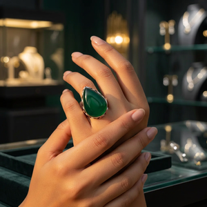 Bague en argent sterling 925 avec onyx vert, bijou unisexe en forme de main, style minimaliste, marque privée sous licence Art Palace - Product Image 3