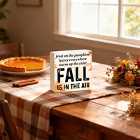 1 plaque décorative carrée en PVC imprimée UV sur le thème de l'automne, style ferme, pour table, ornement de maison pour Thanksgiving
