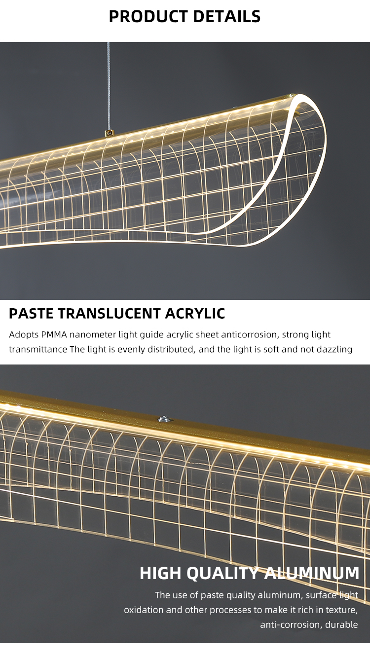High Quality Modern Acrylic Gold Color Curve Bedroom Living Room Kitchen Led Pendant Light