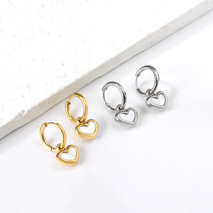 Pendientes de Aro en Forma de Corazón de Acero Inoxidable en Oro y Plata, Joyería de Moda para Mujer, Pendientes Colgantes de Regalo - Product Image 1