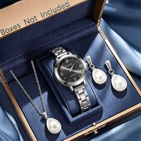 Nouvelle mode, collier avec pendentif en perles pour femmes, montre à quartz minimaliste rétro tendance, ensemble de boucles d'oreilles CD6802