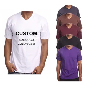 V neck men t shirts casual breathable logo custom printing top quality plus size