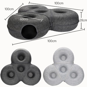Multifunktionales Tunnel-Katzenbett Ganzjährig Nutzbares Wollfilz-Katzenhaus Nicht Haftend Fellentfernbar Waschbares Haustierbett für Mehrere Katzen - Product Image 5