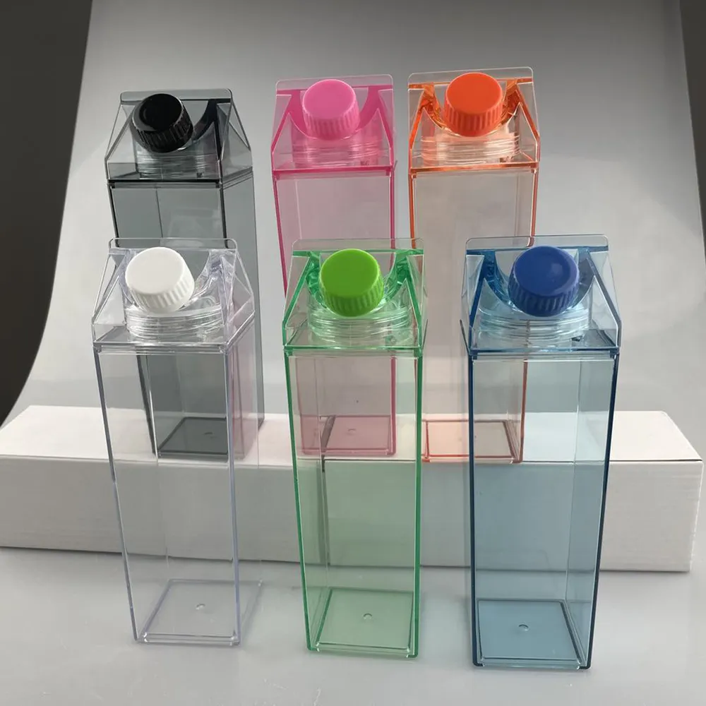 Customizable 500ML 1000ML BPA Free Plastic Portable Juice Drinkware Clear Portable Milk Carton Square Water Bottle