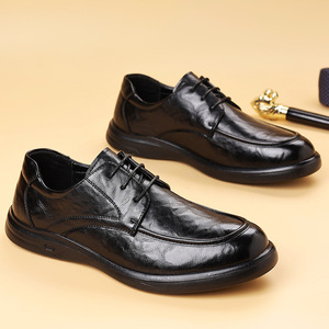 Zapatos Oxford de Cuero para Hombre, Punta Redonda, con Cordones, Negros, de Vestir, Cómodos para Bodas, para Todas las Temporadas, Estilo Sólido, Suela de Goma - Product Image 1