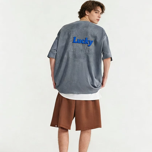 Camiseta Oversize Vintage Lavada con Tejido de Punto Grueso, Diseño de Logotipo Personalizado, Patrón Liso, Cuello Redondo, Estilo Casual - Product Image 1