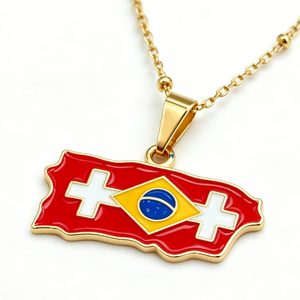 Pendentif irrégulier en alliage de zinc plaqué or avec motif drapeau suisse et brésilien pour souvenir patriotique - Product Image 3