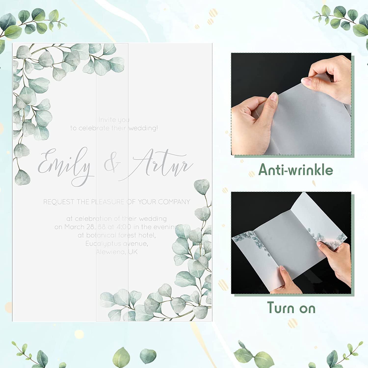 150 Pcs Wildflower Wedding Vellum Jackets Bulk For 5x7 Invitations