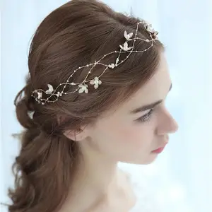 Korean Style Wedding Accessories Handmade Flowers Beaded Bridal Headwear Headband Elegant Princess Hair Accessories