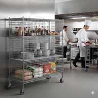 Kit de cage de sécurité mobile en fil chromé avec 4 étagères, unité de rangement roulante verrouillable pour vin, spiritueux, bière et entrepôt
