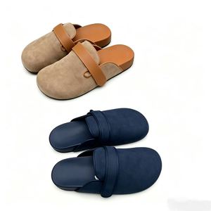 Faux Suede <b>Closed</b> <b>Toe</b> Slides With Strap Closure Comfortable Flat Sandals Solid Color All Seasons PU Outsole - Product Image 2
