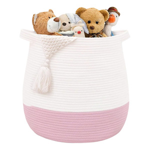 High Quality Laundry <b>Basket</b> Love Toy Clothes Cotton <b>Foldable</b> Hamper Rope Woven Storage <b>Basket</b> for Kid's Room - Product Image 1