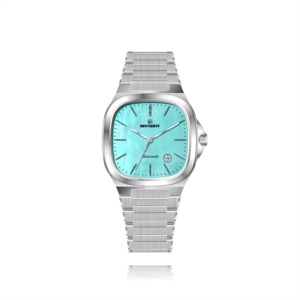 Montre carrée en cuir véritable et acier inoxydable, étui de luxueuse serpillière à cadran de vernis, Texture brossée, mouvement automatique, 1 pièce, NH35 - Product Image 1
