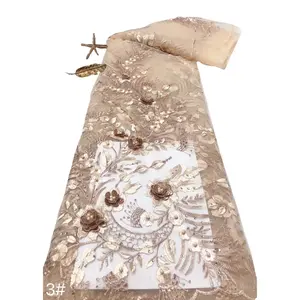 화려한 3d 꽃 자수 손 바느질 구슬과 돌 패브릭 레이스