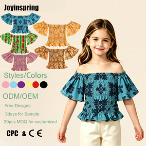 Camiseta de Verano 2026 para Niñas, Estilo <span class=keywords><strong>Nina</strong></span>, con Hombros Descubiertos, Estampado Floral, Manga con Volantes, para Uso Diario, Personalizable - Product Image 1