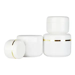 Chăm Sóc Da Container 10 Gam 20 Gam 50 Gam 100 Gam 250 Gam Trắng Mỹ Phẩm Facial Cream Pp Nhựa Jar Với Bạc Và Vàng Cạnh