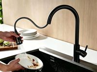 Robinet de cuisine extractible en gros, eau chaude et froide, jet latéral, noir, acier inoxydable 304, cartouche céramique, monocommande