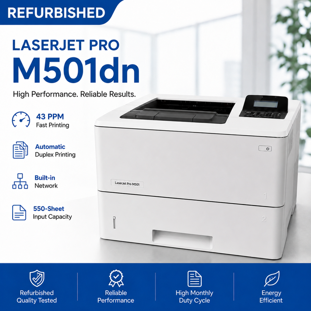 Refurbished LaserJet Pro M501dn Monochrome Laser Printer A4 Auto-Duplex Gigabit Ethernet Workgroup Printer