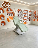 Fauteuil Esthétique Électrique Moderne en Cuir PU Vert Clair, Lit Facial Multi-Angles Réglable pour Clinique Médicale et Institut de Beauté