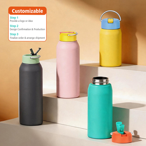 Bouteille d'eau en acier inoxydable réutilisable et écologique avec poignée et paille sans BPA, logo personnalisé, couvercle <span class=keywords><strong>2</strong></span>-en-1 pour l'extérieur - Product Image 2