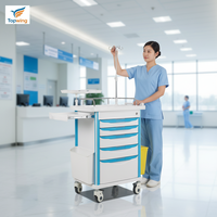 Carrito de Emergencia Médico Profesional de Plástico ABS, Carrito de Enfermería para Hospital con 5 Cajones, Poste para Suero, Estante para Desfibrilador, UCI, ER