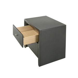 Table de chevet contemporaine moderne à 2 tiroirs, finition gris anthracite, meubles de chambre à coucher en bois, boutons ronds - Product Image 3